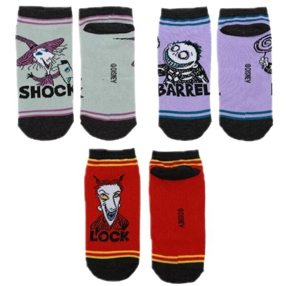 Disney The Nightmare Before Christmas Shock, Lock, and Barrel No-Show Socks - Picture 1 of 1